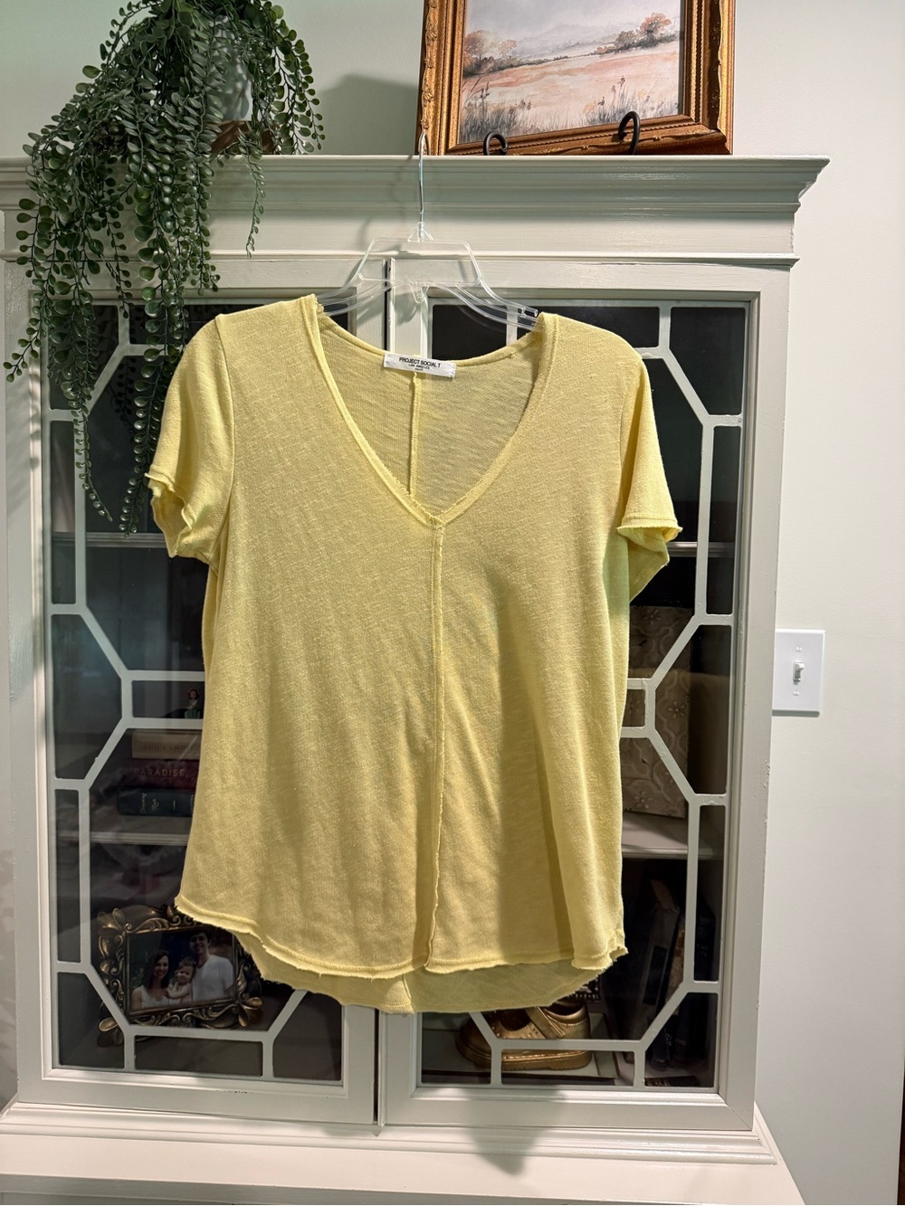 Project Social T Pale Yellow V-Neck Short Sleeve Top